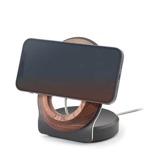 Walnut MagSafe Charging Stand | Solid Wood & Steel
