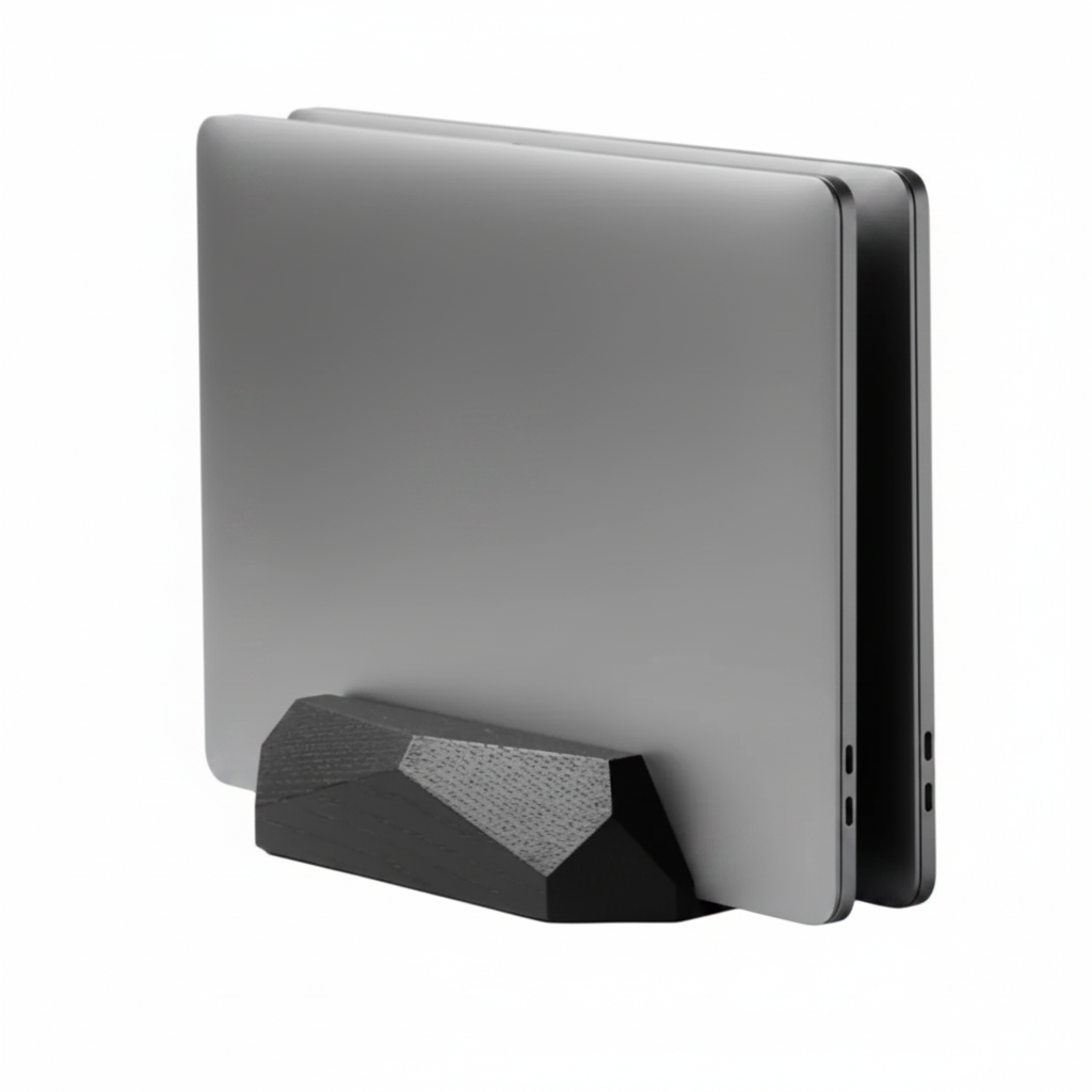 Dual Vertical Laptop Stand | Solid Black Walnut & Steel