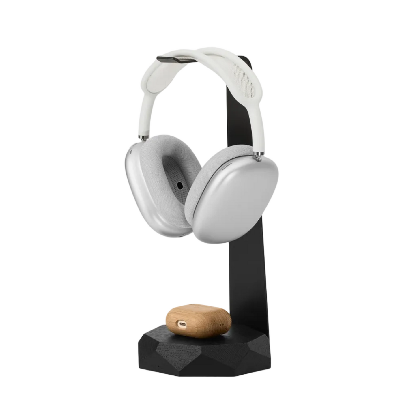 2-in-1 Headphone Stand & Wireless Charger | Solid Black Walnut & Steel