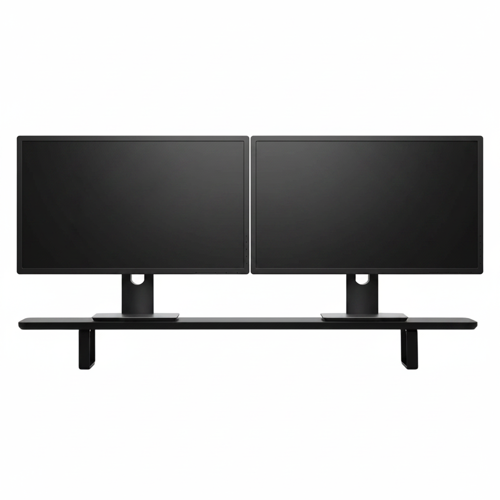 Dual Monitor Desk Shelf | Black Walnut / Black Legs