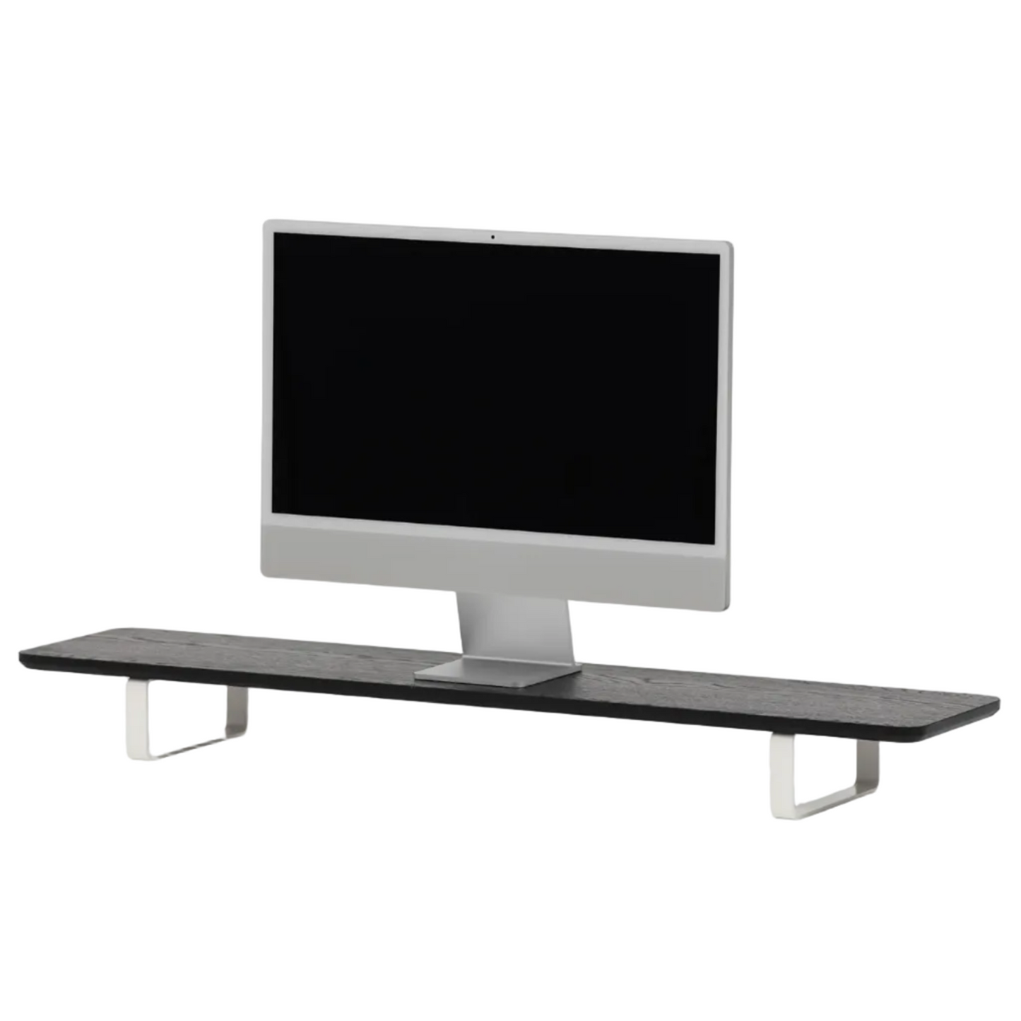 Dual Monitor Desk Shelf | Black Walnut / White Legs