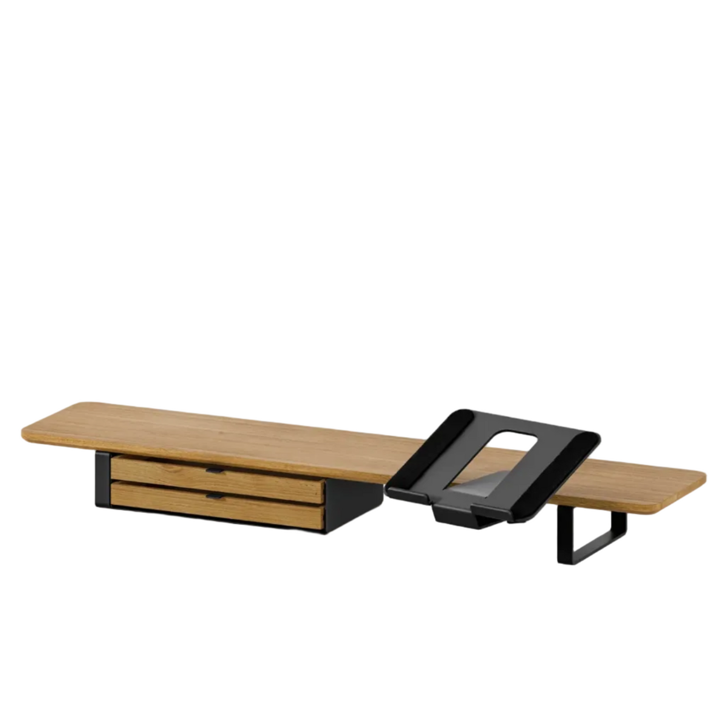 Desk Shelf Bundle | Large/Medium Oak & Black Legs (Laptop Stand + Drawers)