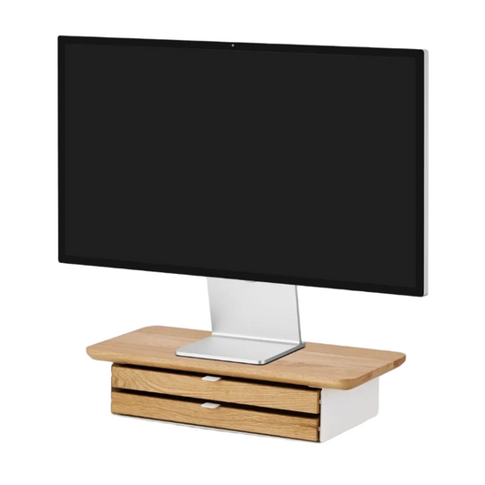 Desk Shelf Mini | Solid Oak & White Legs (Single/Dual Drawer)