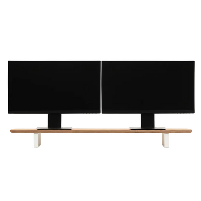 Dual Monitor Desk Shelf | Oak Veneer / White Legs