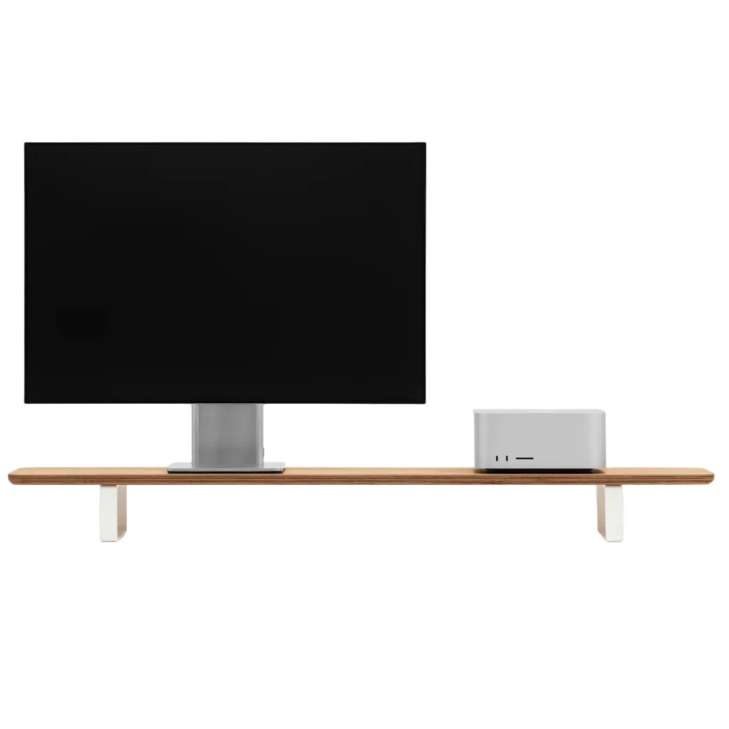 Dual Monitor Desk Shelf | Oak Veneer / White Legs