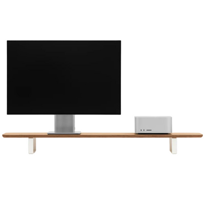 Dual Monitor Desk Shelf | Oak Veneer / White Legs