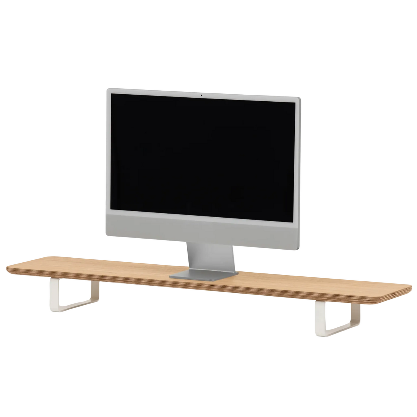 Dual Monitor Desk Shelf | Oak Veneer / White Legs