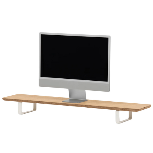 Dual Monitor Desk Shelf | Oak Veneer / White Legs
