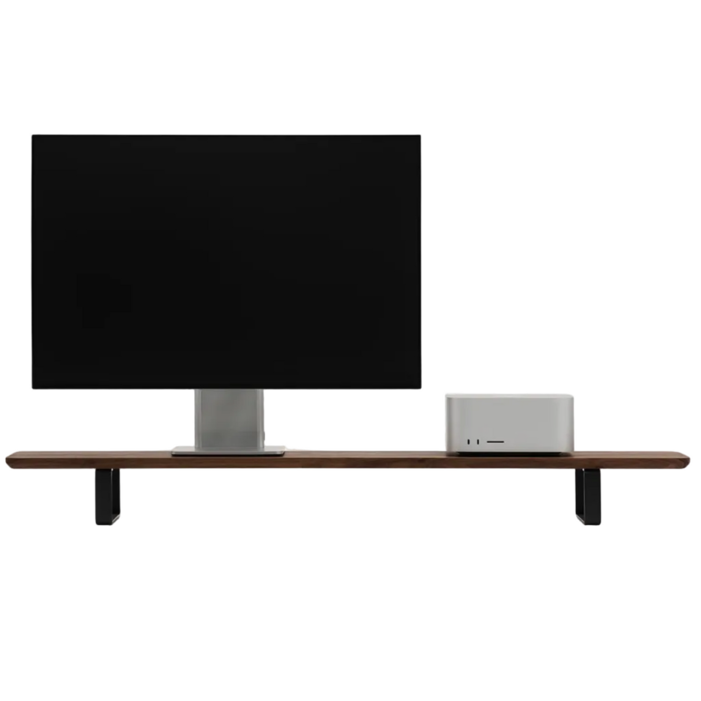 Dual Monitor Desk Shelf | Walnut Veneer / Black Legs