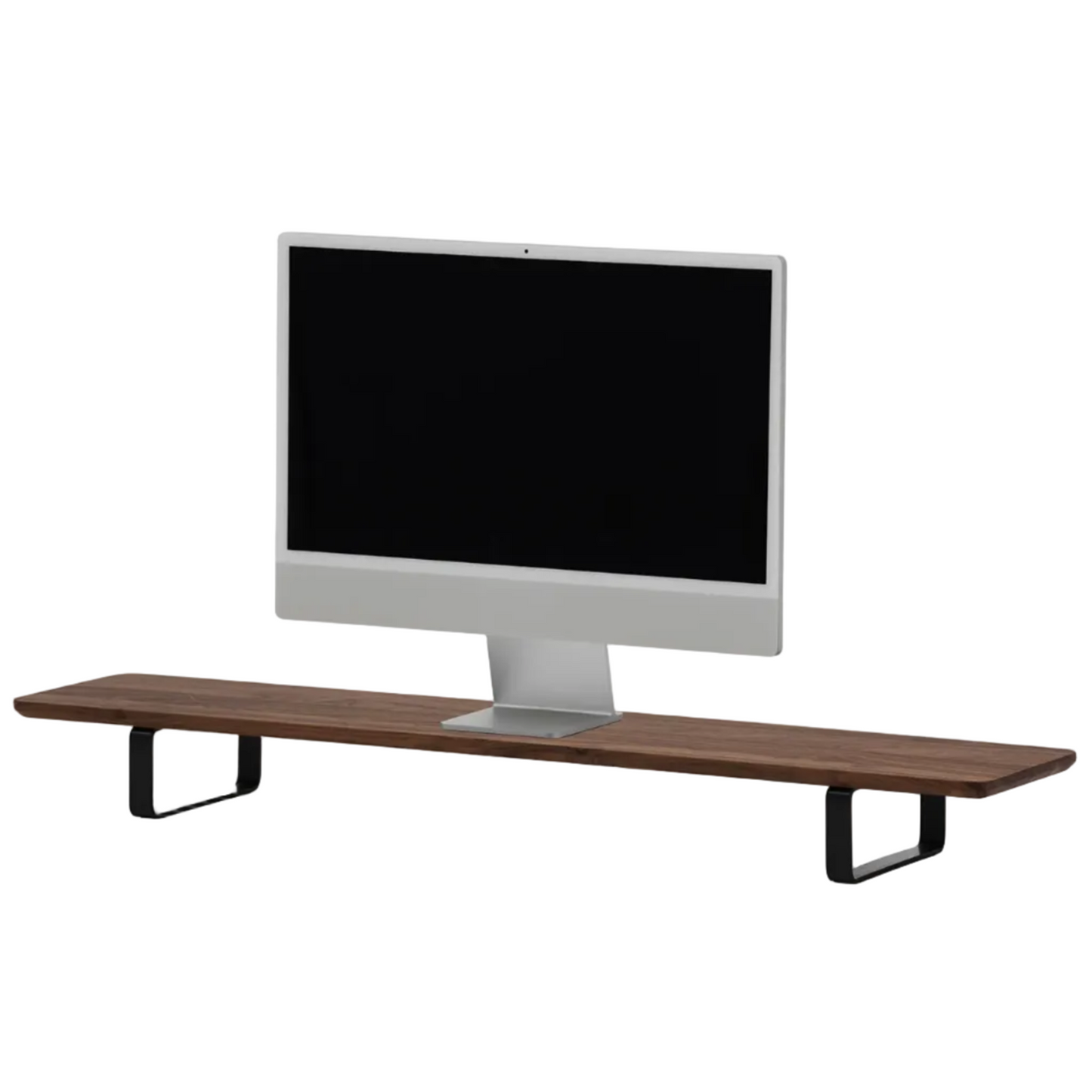 Dual Monitor Desk Shelf | Walnut Veneer / Black Legs
