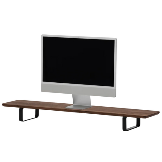 Dual Monitor Desk Shelf | Walnut Veneer / Black Legs