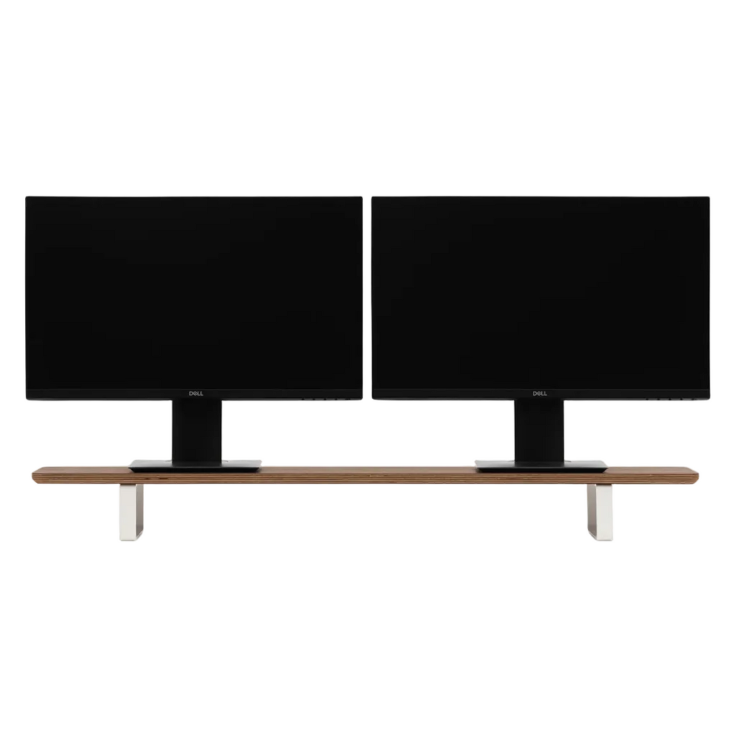 Dual Monitor Desk Shelf | Walnut Veneer / White Legs
