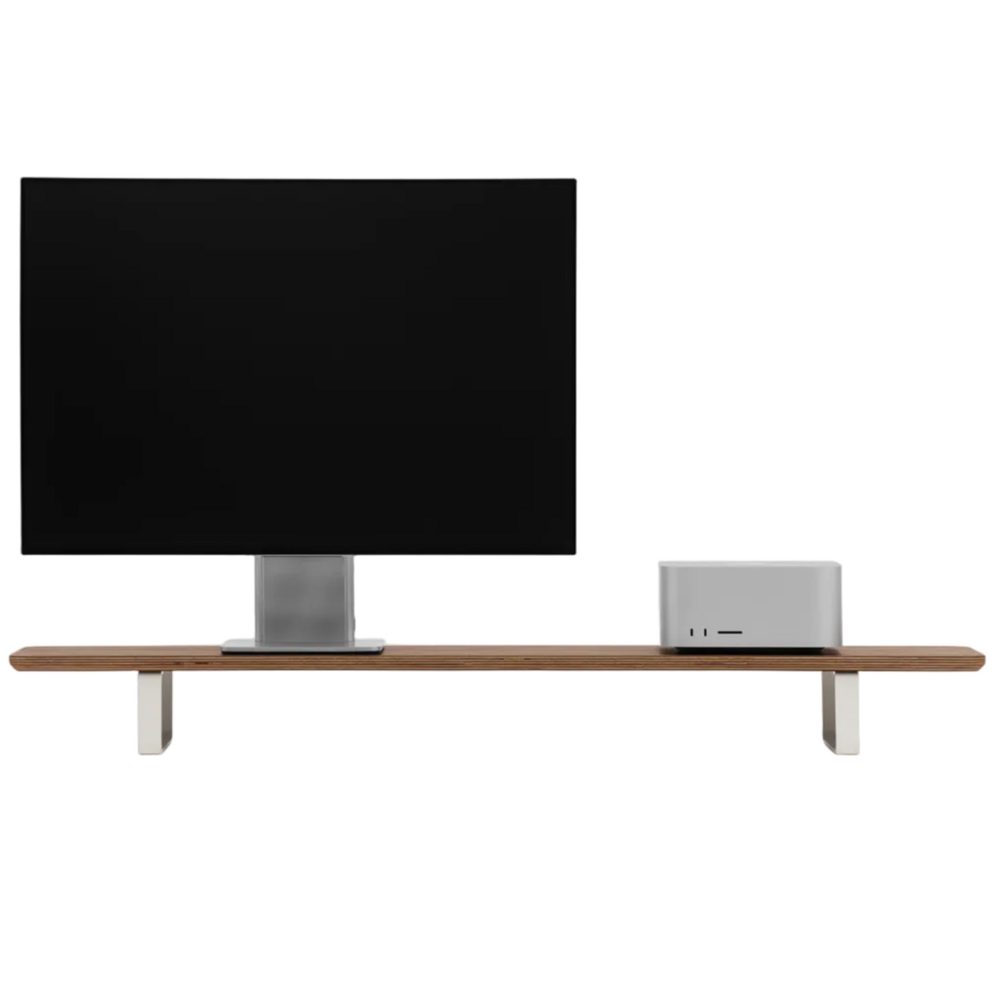 Dual Monitor Desk Shelf | Walnut Veneer / White Legs