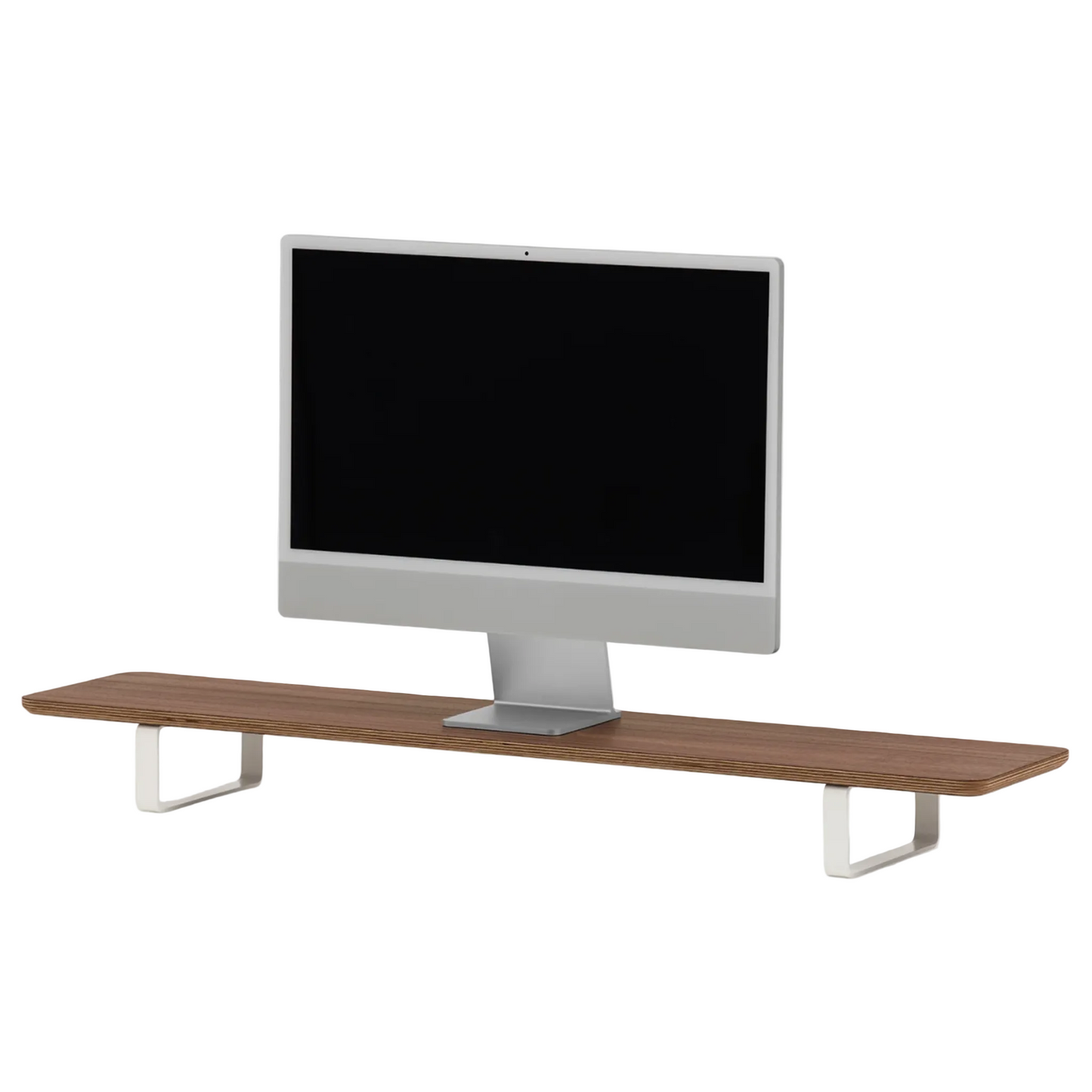 Dual Monitor Desk Shelf | Walnut Veneer / White Legs