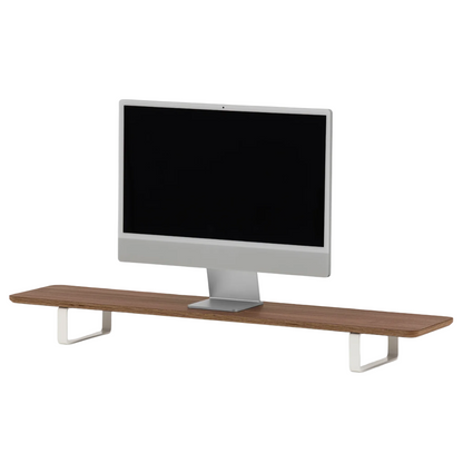 Dual Monitor Desk Shelf | Walnut Veneer / White Legs