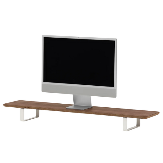 Dual Monitor Desk Shelf | Walnut Veneer / White Legs