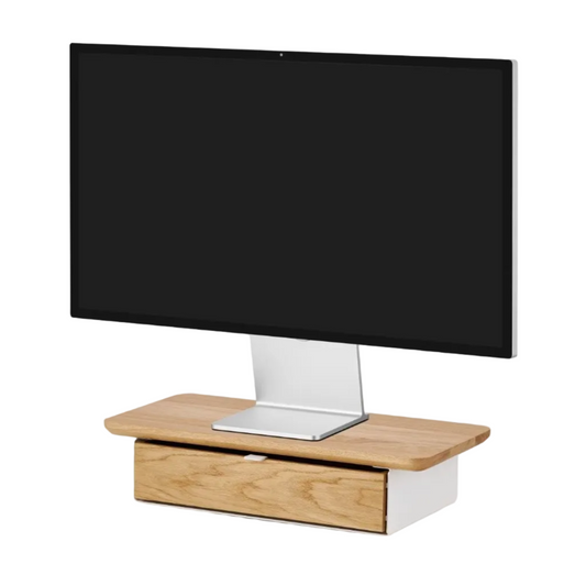 Desk Shelf Mini | Solid Oak & White Legs (Single/Dual Drawer)