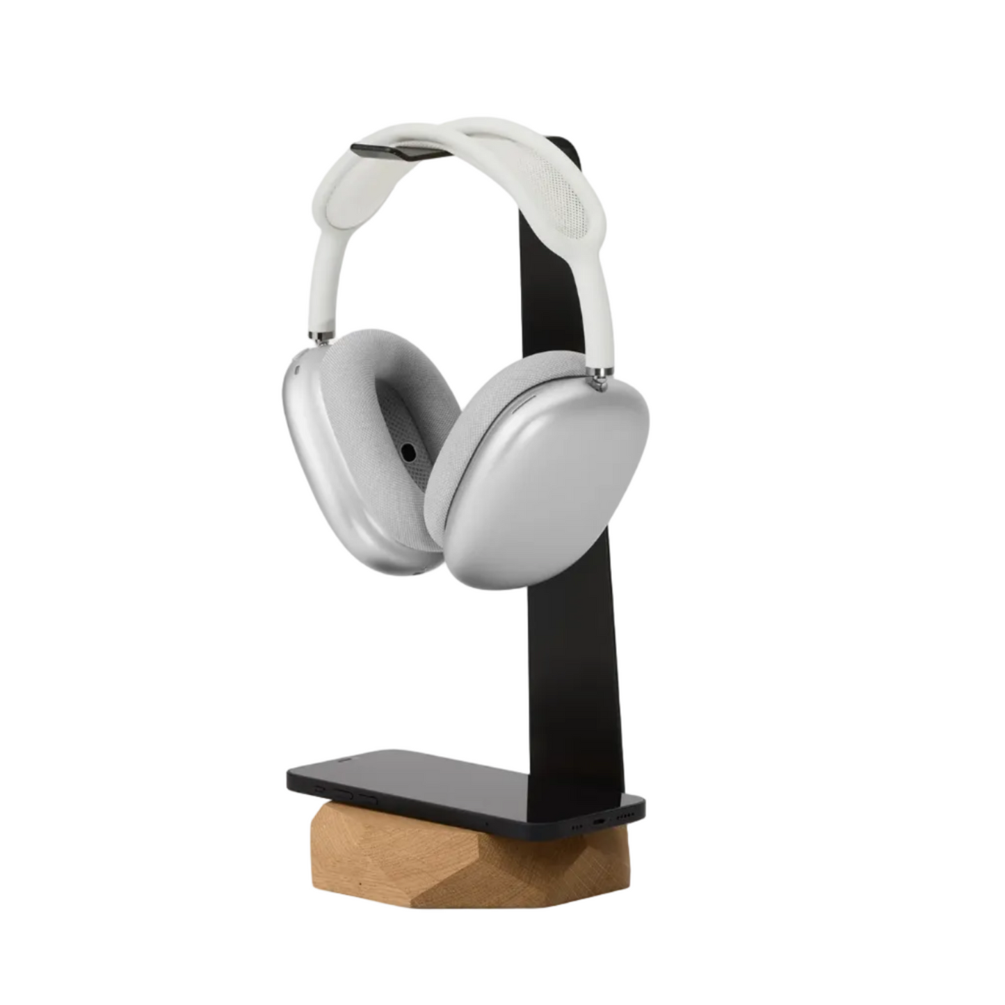 2-in-1 Headphone Stand & Wireless Charger | Solid Oak & Steel