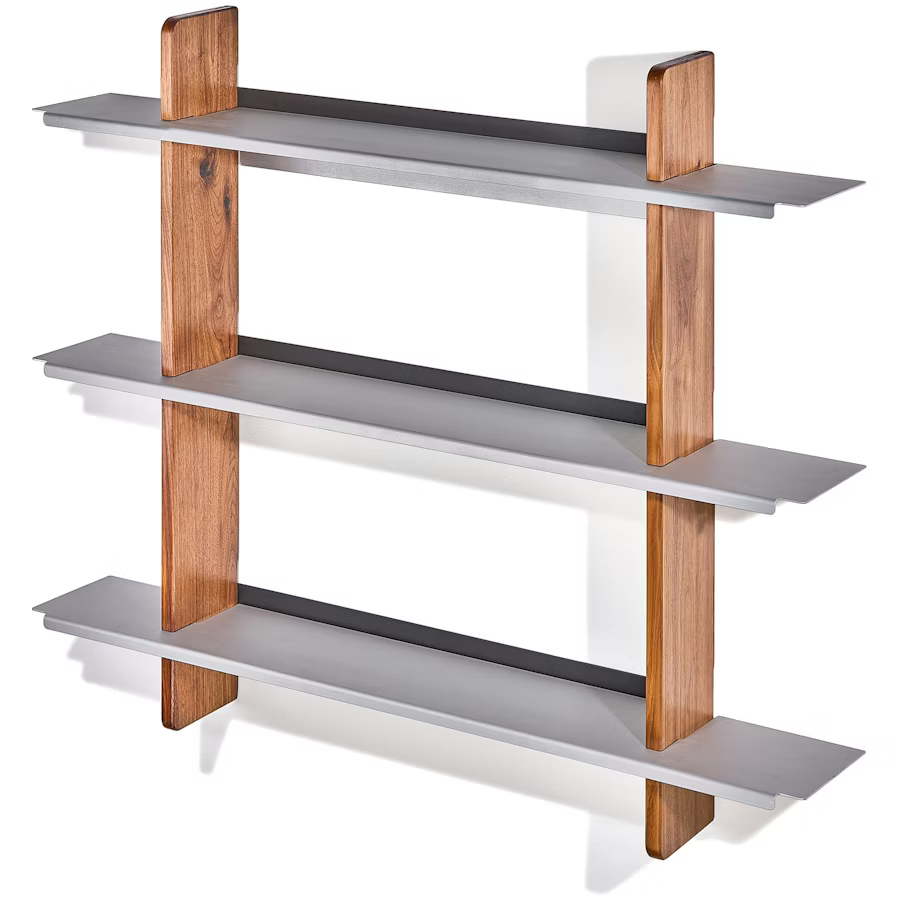 Walnut Wall Shelf | Modular Hardwood & Aluminum Display System