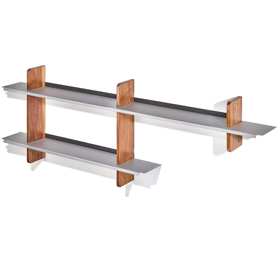 Walnut Wall Shelf | Modular Hardwood & Aluminum Display System