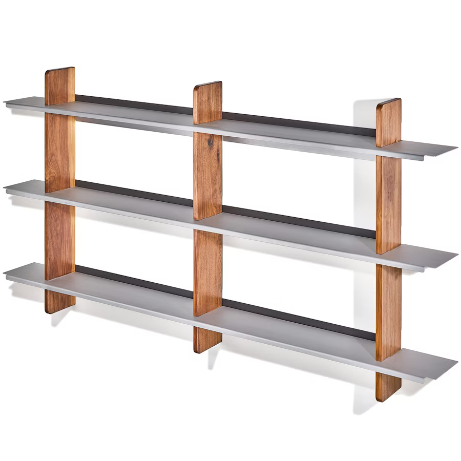 Walnut Wall Shelf | Modular Hardwood & Aluminum Display System