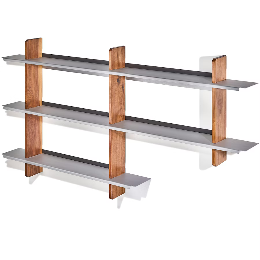 Walnut Wall Shelf | Modular Hardwood & Aluminum Display System