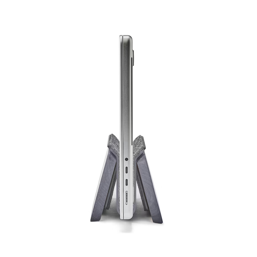 Blackened Walnut MacBook Dock | Vertical Laptop Stand with German Wool Felt