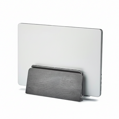 Blackened Walnut MacBook Dock | Vertical Laptop Stand with German Wool Felt
