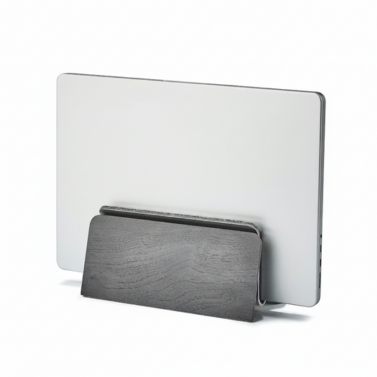 Blackened Walnut MacBook Dock | Vertical Laptop Stand with German Wool Felt