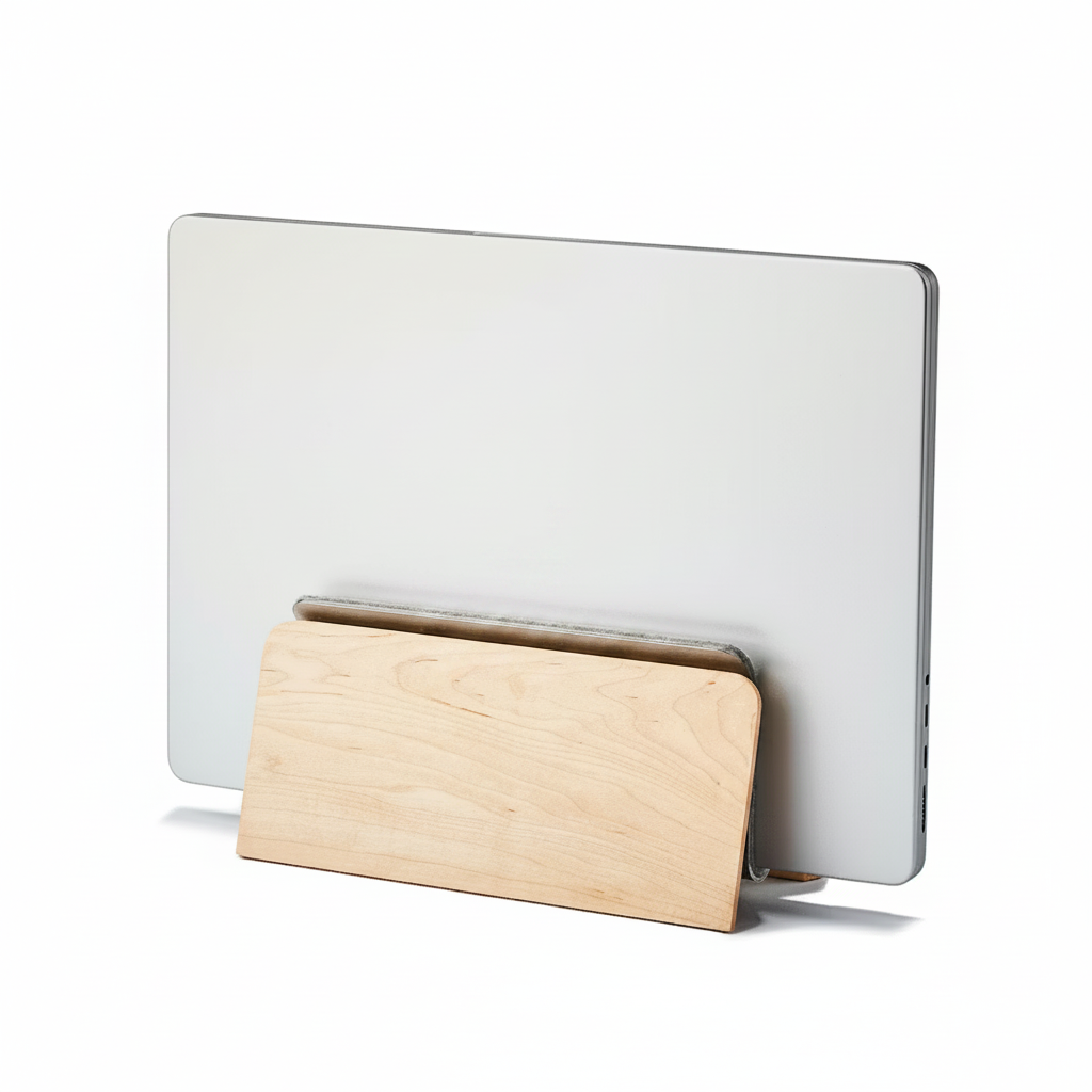 Maple MacBook Dock | Vertical Laptop Stand with German Wool Felt