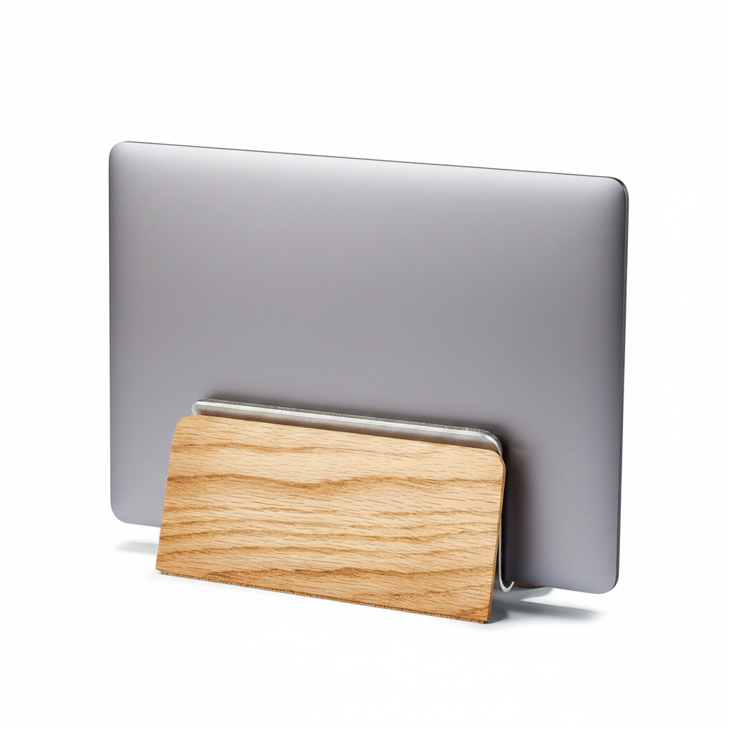 Oak MacBook Dock | Vertical Laptop Stand with German Wool Felt