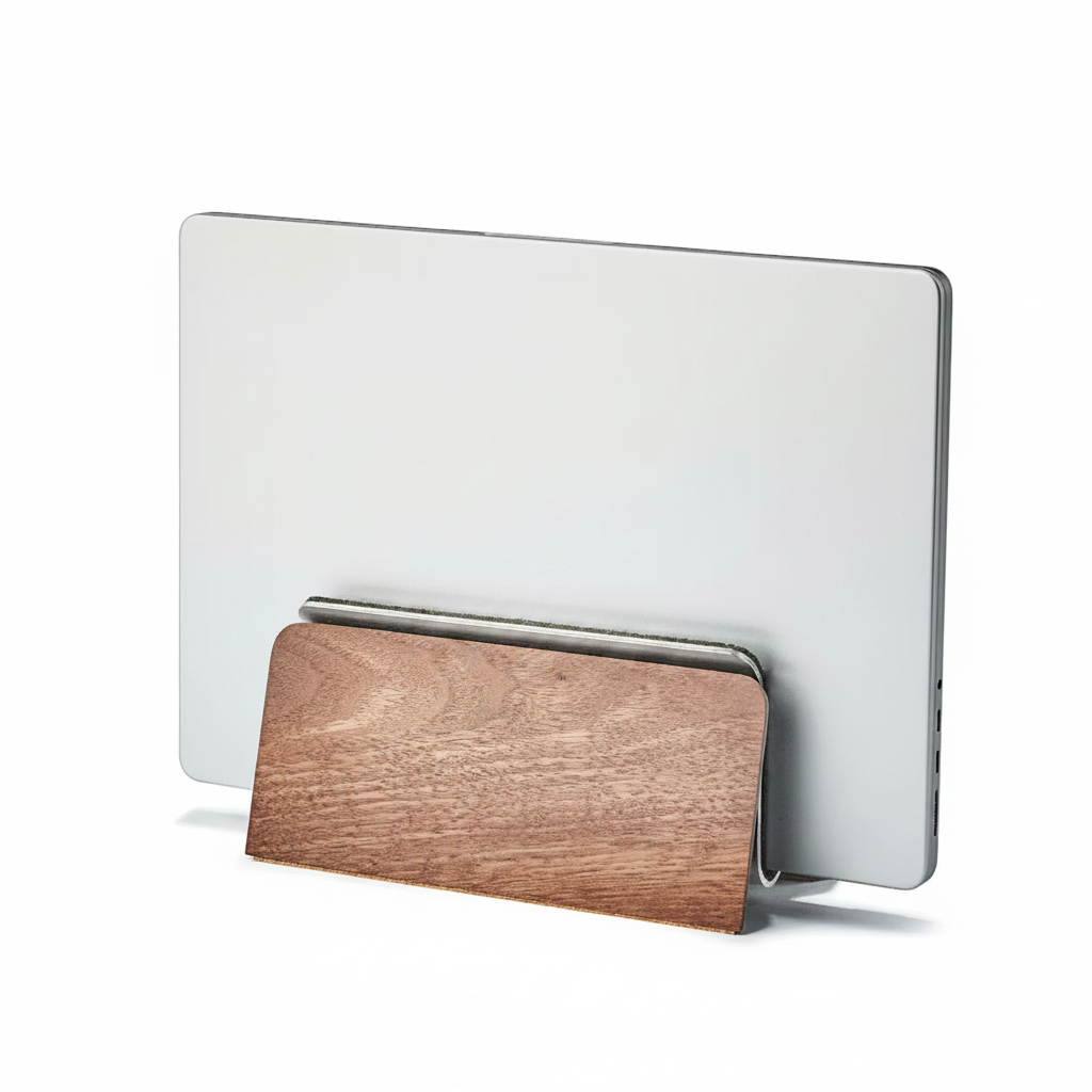 Walnut MacBook Dock | Vertical Laptop Stand with German Wool Felt