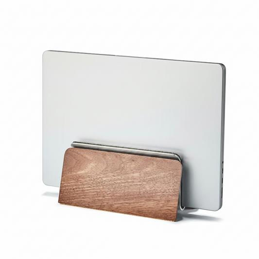 Walnut MacBook Dock | Vertical Laptop Stand with German Wool Felt