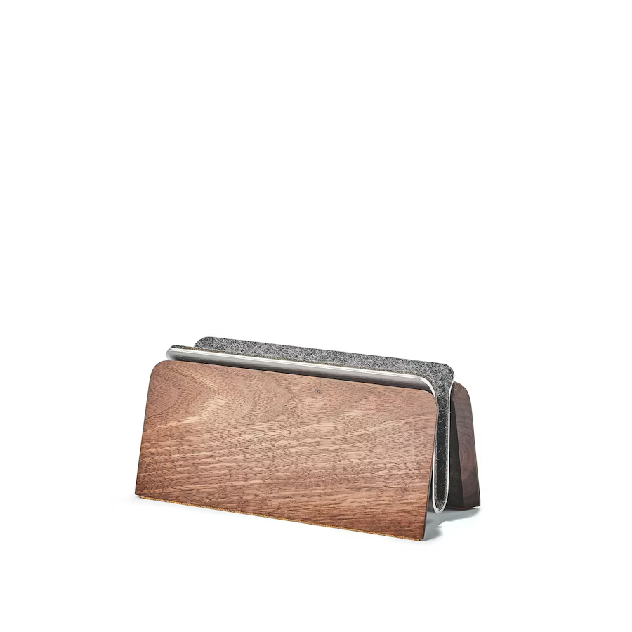 Walnut MacBook Dock | Vertical Laptop Stand with German Wool Felt