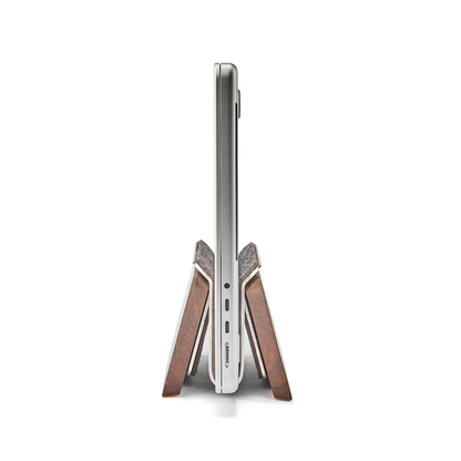 Walnut MacBook Dock | Vertical Laptop Stand with German Wool Felt