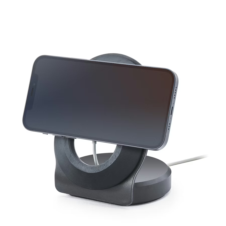Blackened Walnut MagSafe Charging Stand | Dark Wood & Steel