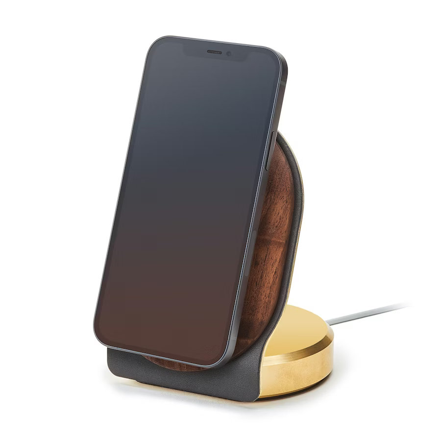 Walnut & Brass MagSafe Charging Stand | Solid Wood & C360 Brass