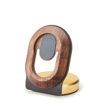 Walnut & Brass MagSafe Charging Stand | Solid Wood & C360 Brass