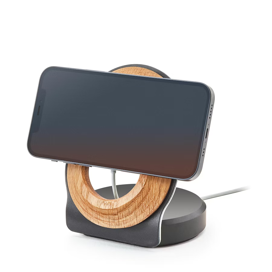 Oak MagSafe Charging Stand | Solid White Oak & Steel