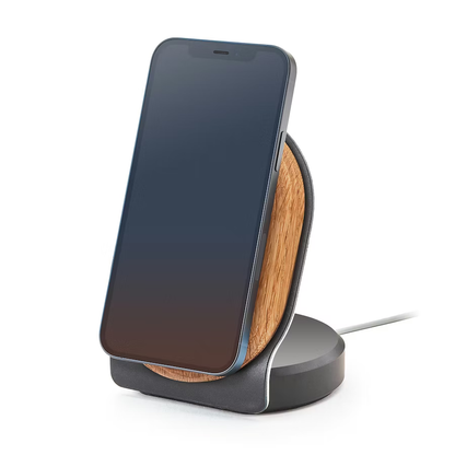 Oak MagSafe Charging Stand | Solid White Oak & Steel