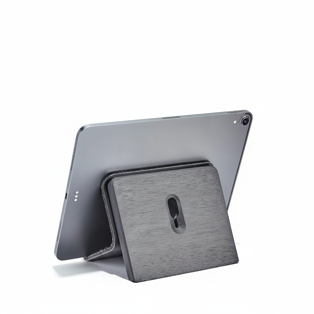 Blackened Walnut iPad Stand | Solid Ebonized Hardwood & Steel Holder