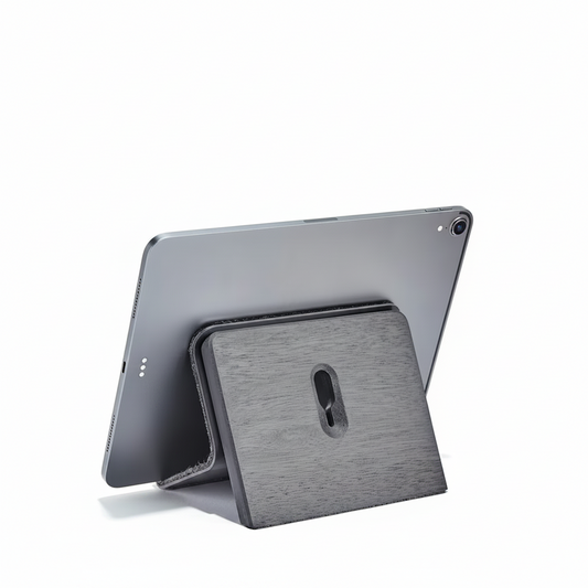 Blackened Walnut iPad Stand | Solid Ebonized Hardwood & Steel Holder