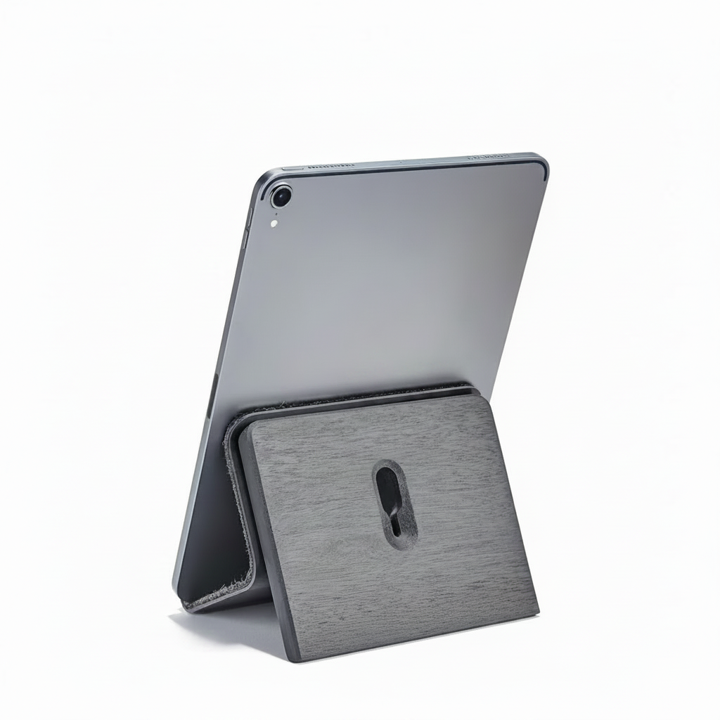 Blackened Walnut iPad Stand | Solid Ebonized Hardwood & Steel Holder