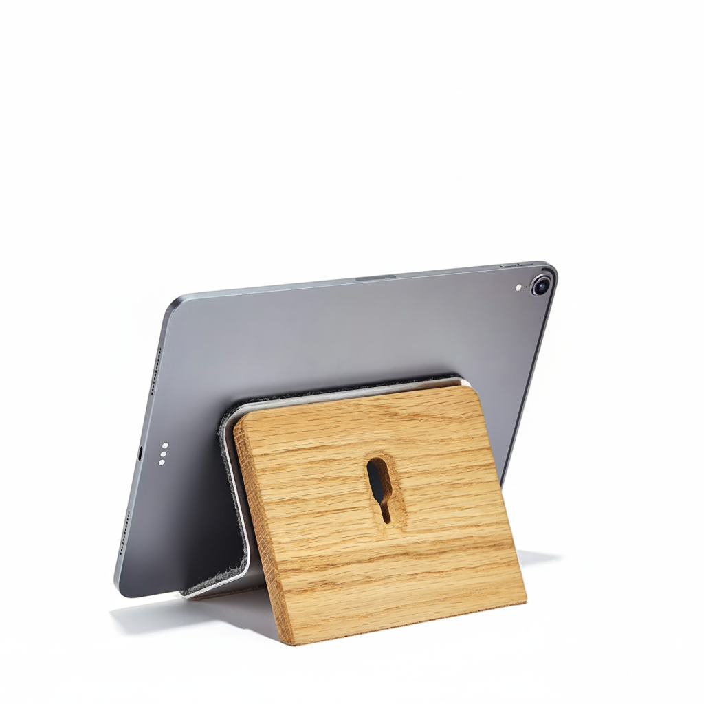 Oak iPad Stand | Solid Hardwood & Stainless Steel Tablet Holder