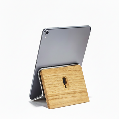 Oak iPad Stand | Solid Hardwood & Stainless Steel Tablet Holder