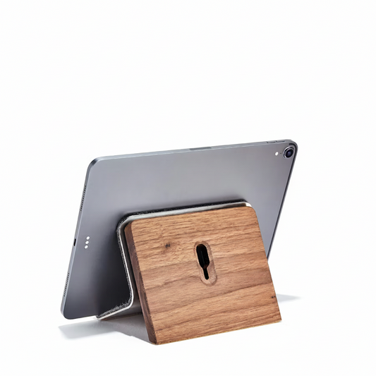 Walnut iPad Stand | Solid Hardwood & Stainless Steel Tablet Holder