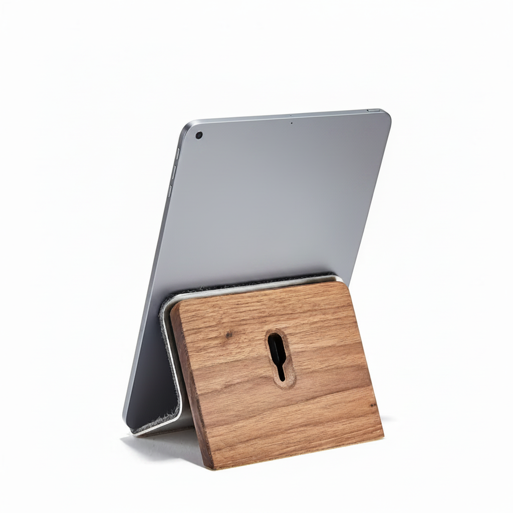 Walnut iPad Stand | Solid Hardwood & Stainless Steel Tablet Holder