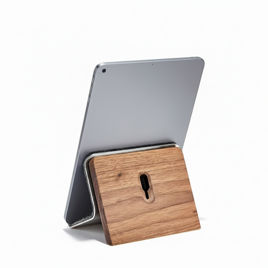 Walnut iPad Stand | Solid Hardwood & Stainless Steel Tablet Holder