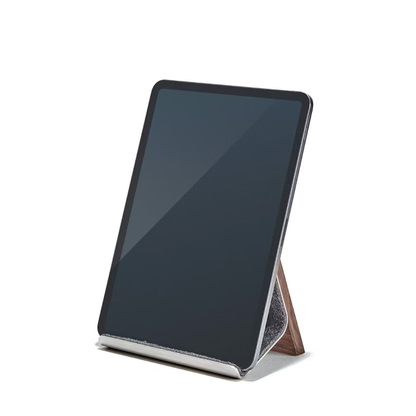 Walnut iPad Stand | Solid Hardwood & Stainless Steel Tablet Holder